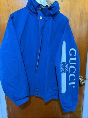 Gucci Reversible Men's Blue Logo Sleeve Jacket